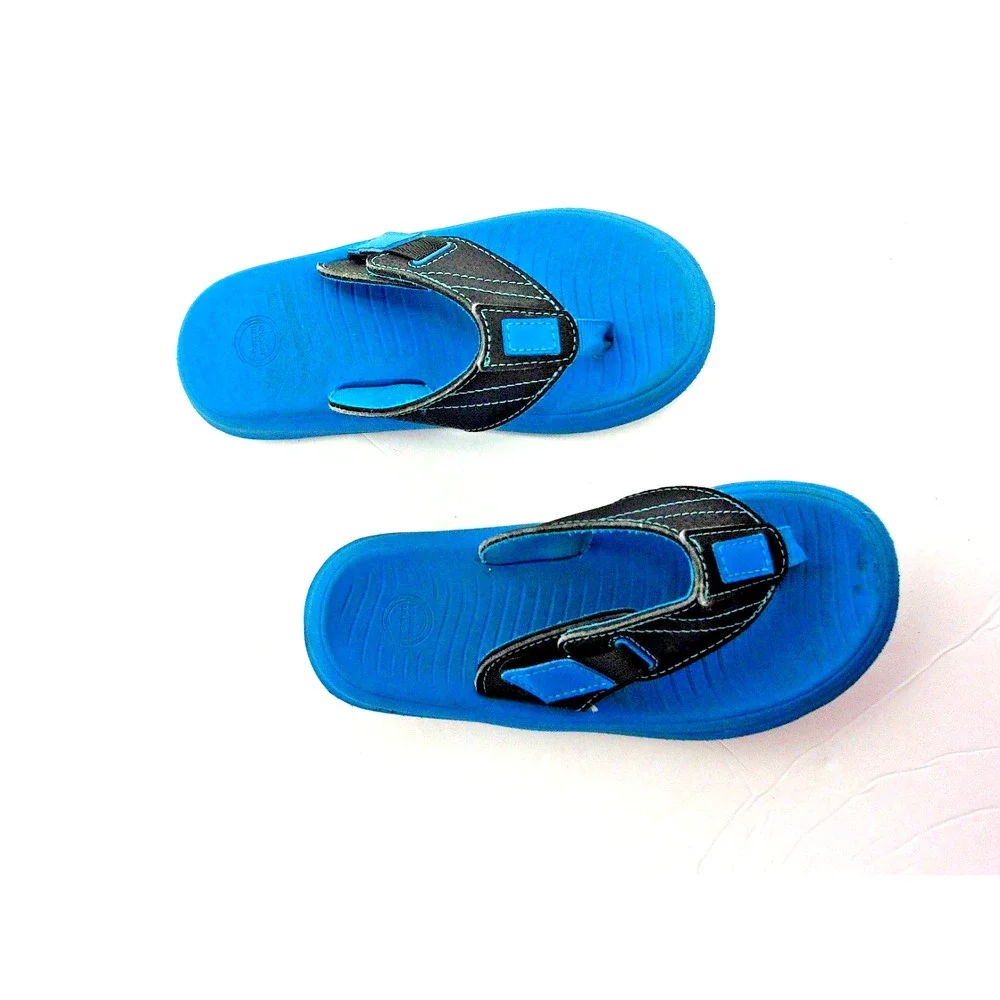 Boys Washable Adjustable Comfort Flip Flops Blue Black Boys Size 13/1 NWOT